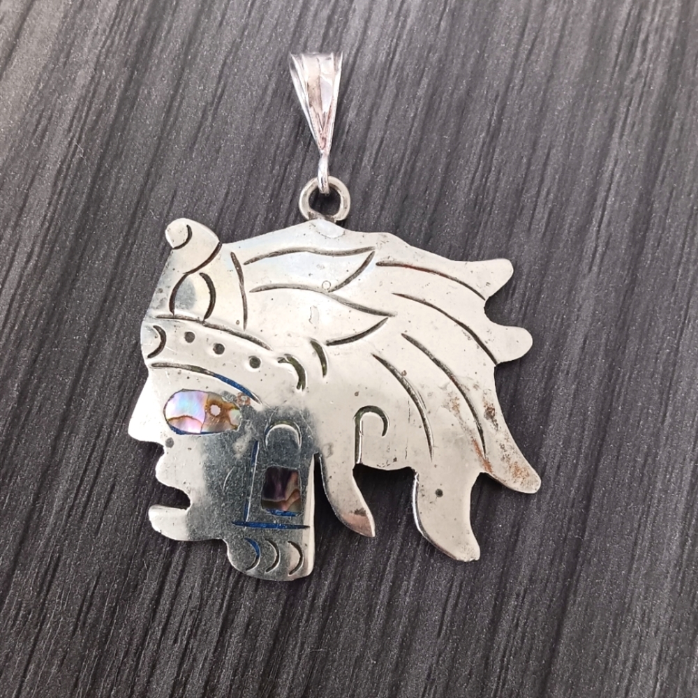Silver pendant Indian head 1 1/2" x 1 1/2"  stamped Mexico